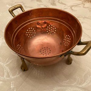 Brass footed Copper Colander w/ Brass Handles